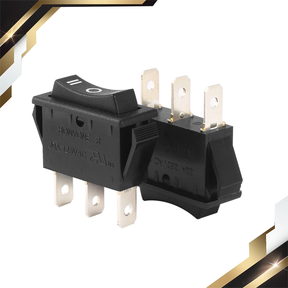 AC 20A/125V 22A/250V SPDT 3P On/Off/On 3 Positions Boat Rocker Switches Black