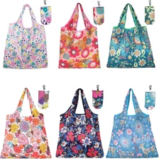 6 Pcs Reusable Shopping Bags Foldable, Machine Washable Shopping Grocery Bags in