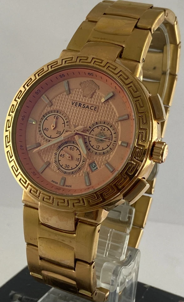 Reloj de cuarzo para hombre Versace Greca de lujo restaurado cronógrafo enchapado en oro rosa Foto 3 de 4