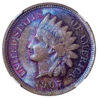 1907 1C MS65 BN NGC TONED COLOR INDIAN HEAD PENNY CENT