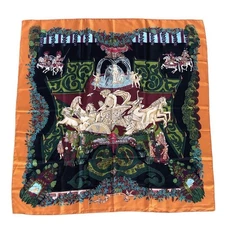 HERMES Carr 90 King s Paradise Yellow Green Orange Tag C Mark From Japan