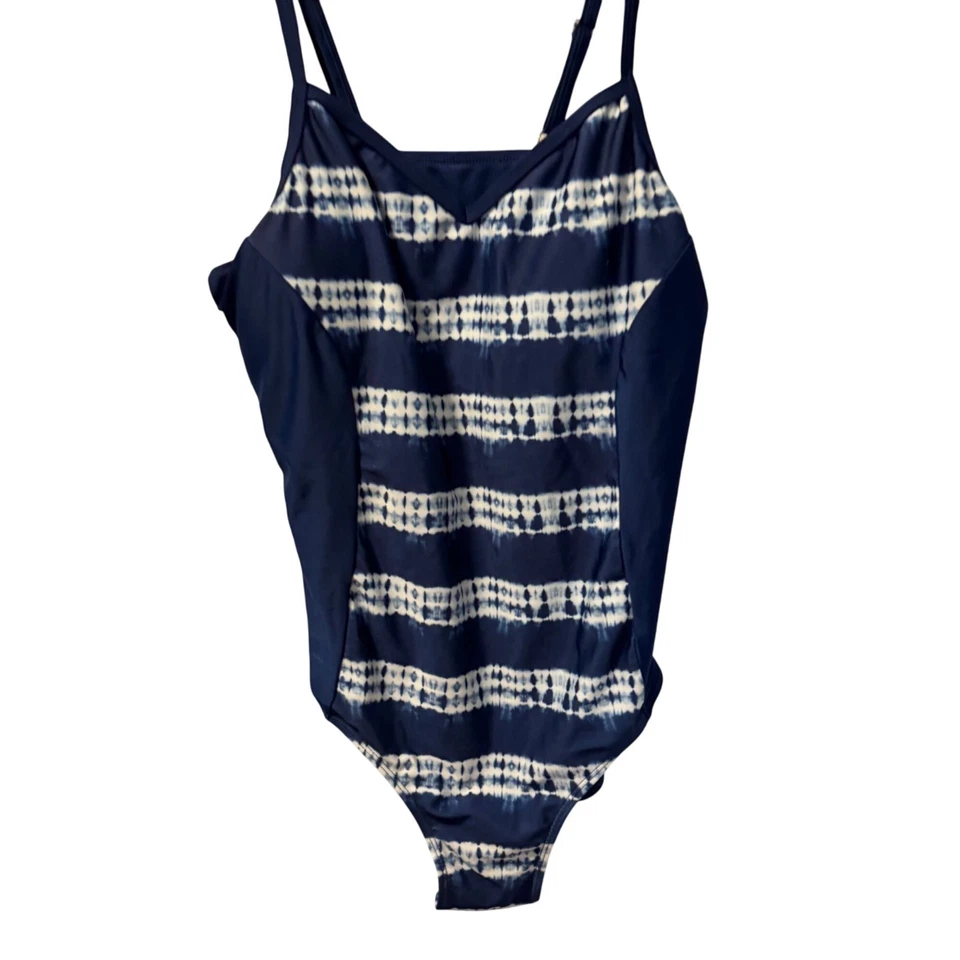 Traje de baño Robbie Brooks para dama talla 1X azul tie-dye de una pieza correas ajustables Foto 2 de 4