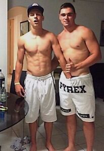 Shirtless Male Muscular College Frat Men Jocks Goofing Off Photo X