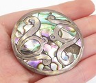 Shell Pattern Brooch Pin Bp2803 Mexico 925 Sterling Silver Vintage Abalone