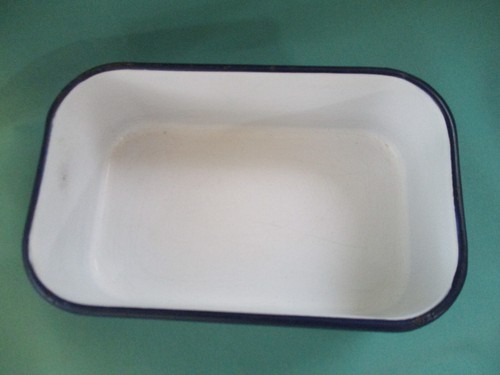 2 Small Metal Enamel White Black Fridge Containers 7 1/2" & 6 1/2" Farmhouse - Picture 6 of 8