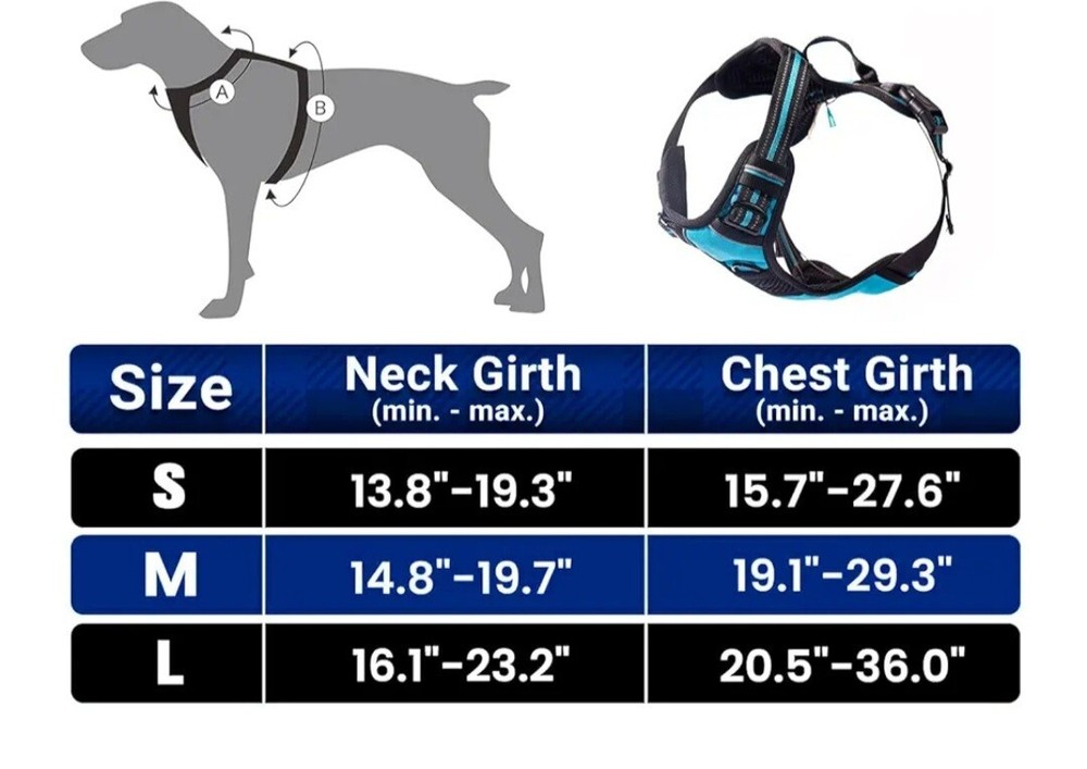 Dog Harness - Durable Nylon, No Pull, No Choke, Blue Padded for Medium Dogs