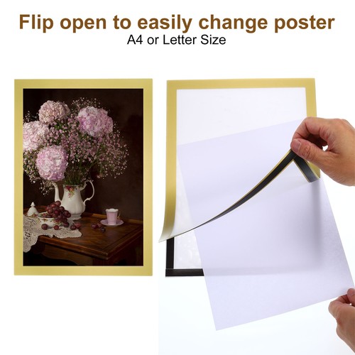 12 Stück Magnet Schilderhalter Selbstklebend Wiederverwendbar A4 Bilderrahmen Gold - Bild 6 von 8