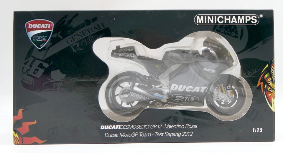 MINICHAMPS 1/12 VALENTINO ROSSI 2012 TEST SEPANG DUCATI DESMOSEDICI GP12 1008 PI - Photo 3/4