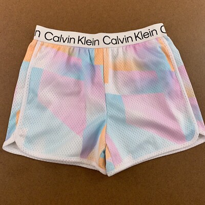 Calvin Klein Performance Girls Small (7) Pastel Mesh Pull On Athletic Shorts New
