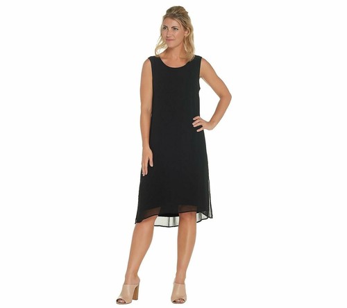 Joan Rivers Regular Sleeveless Knit Dress with Chiffon Black Size 1X