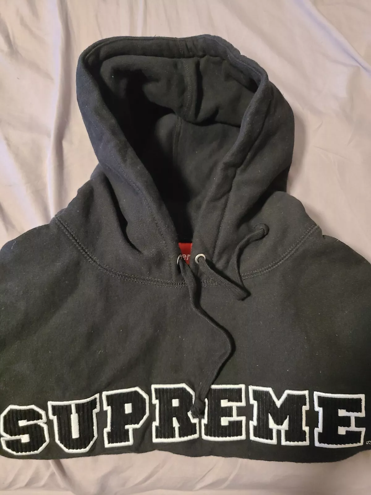 Sweat à capuche Supreme Cord logo collégial noir moyen