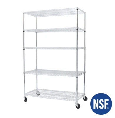 SEVILLE CLASSICS Seville Ultradurable Commercial-Grade 5-Tier NSF Steel Wire Shelving with Wheels