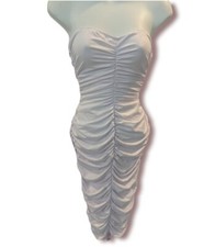 White Strapless Stretch Ruched Bodycon Dress Size S