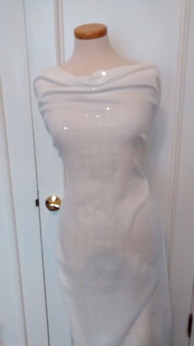 4yd CREAM ITALIAN WOOL COTTON VOILE TRANSPARENT SEQUIN STRIPES CHIC DRESS FABRIC - 第 1/1 張圖片