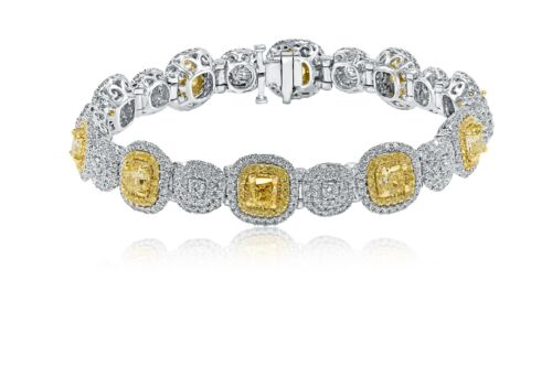 9 CT Luxury Cushion Fancy Light Yellow Diamond Women's Bracelet 14k White Gold - Picture 2 of 9