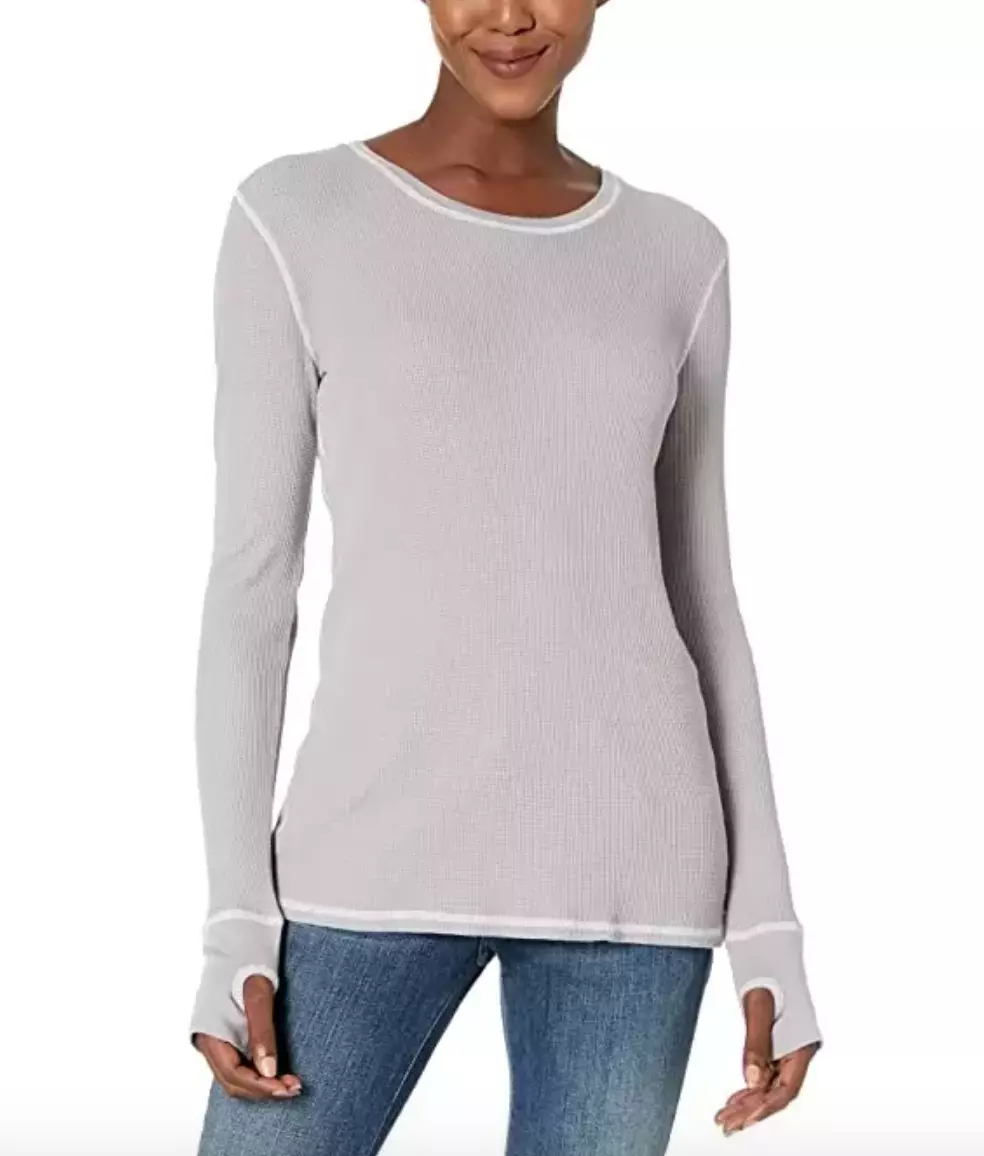 Mod-o-doc A3761 Women\'s Grey Thermal Long Sleeve Tee with Thumb-Holes Size  Large | eBay