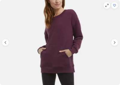 Danskin Womens Front Kangaroo Pocket Oversized Crewneck With Pocket(PLUM,XS) NWT