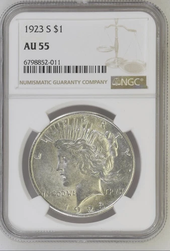 1923 S Peace Silver $1 NGC AU 55 B128