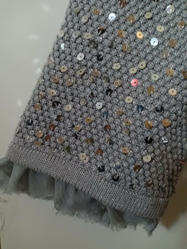 CHAQUETA WHBM SUÉTER CÁRDIGAN GRIS TEJIDO PLATA LENTEJUELAS MUJER GRANDE - Imagen 8 de 12