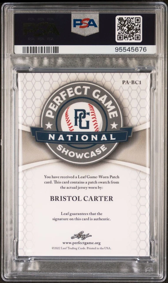 2022 Leaf Perfect Game National Patch Auto /10 - Bristol Carter (Auburn) - PSA 8 - Image 2 of 2