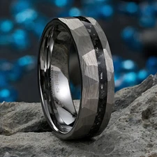 ATOP 8mm Meteorite Black Sliver Gold Tungsten Ring Line Men Wedding Band