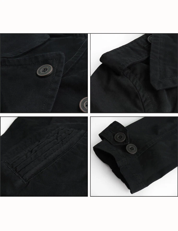 Trench coat masculino Cali Holi peito duplo longo sarja preto - Imagem 3 de 4