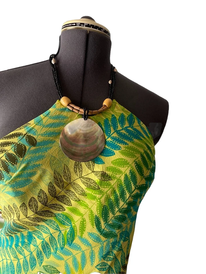 Vestido de verano floral halter 100 % seda verde 12 SANGRIA para mujer Foto 3 de 4