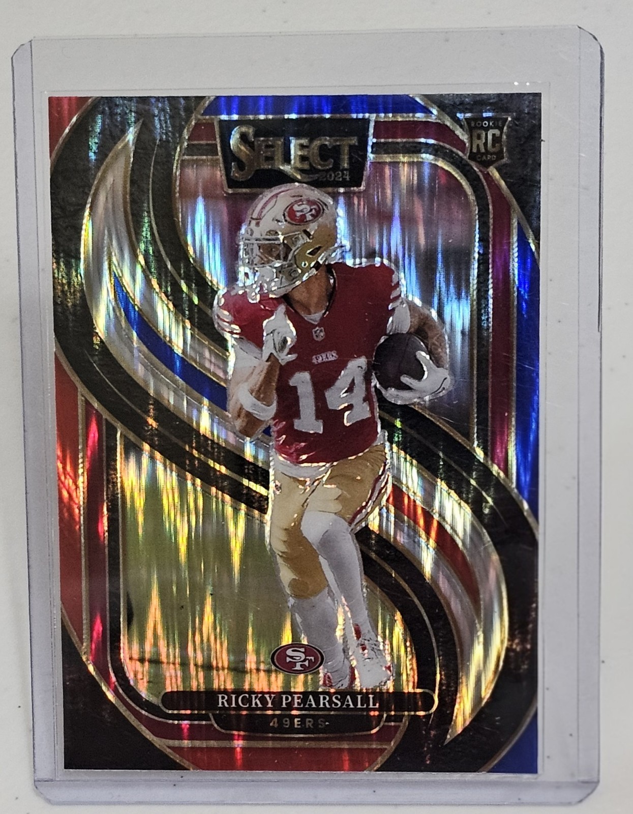 2024 Panini Select Ricky Pearsall #173 Premier Level RC Red & Blue Prizm Shock