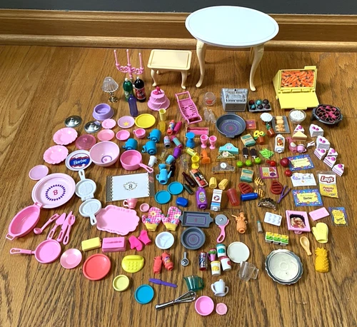 Vintage Barbie Doll Kitchen Accessories Lot 167 Food Plates Pans Cake Cups 1990s