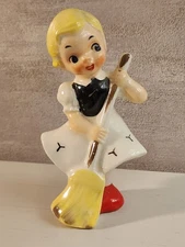 Vintage Ucagco 1950 Japan Blond Girl with Broom