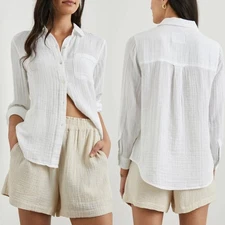 Rails White Ellis Shirt Button Down Gauzy Blouse Womens Small Beachy Cotton 
