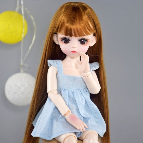 30cm Height Girl Doll with Makeup Face Dress Shoe Straight Hair Full Set BJD Toy - Picture 3 of 14