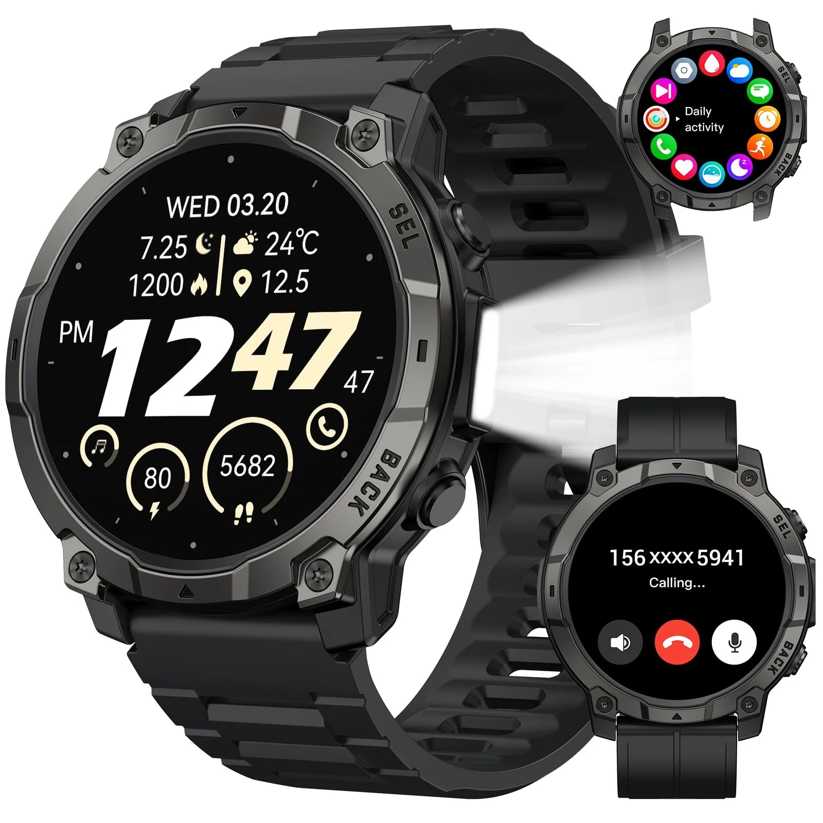 Military for Men, 1.39'' Fitness Tracker with Light, Step Counter, Sleep Calo...