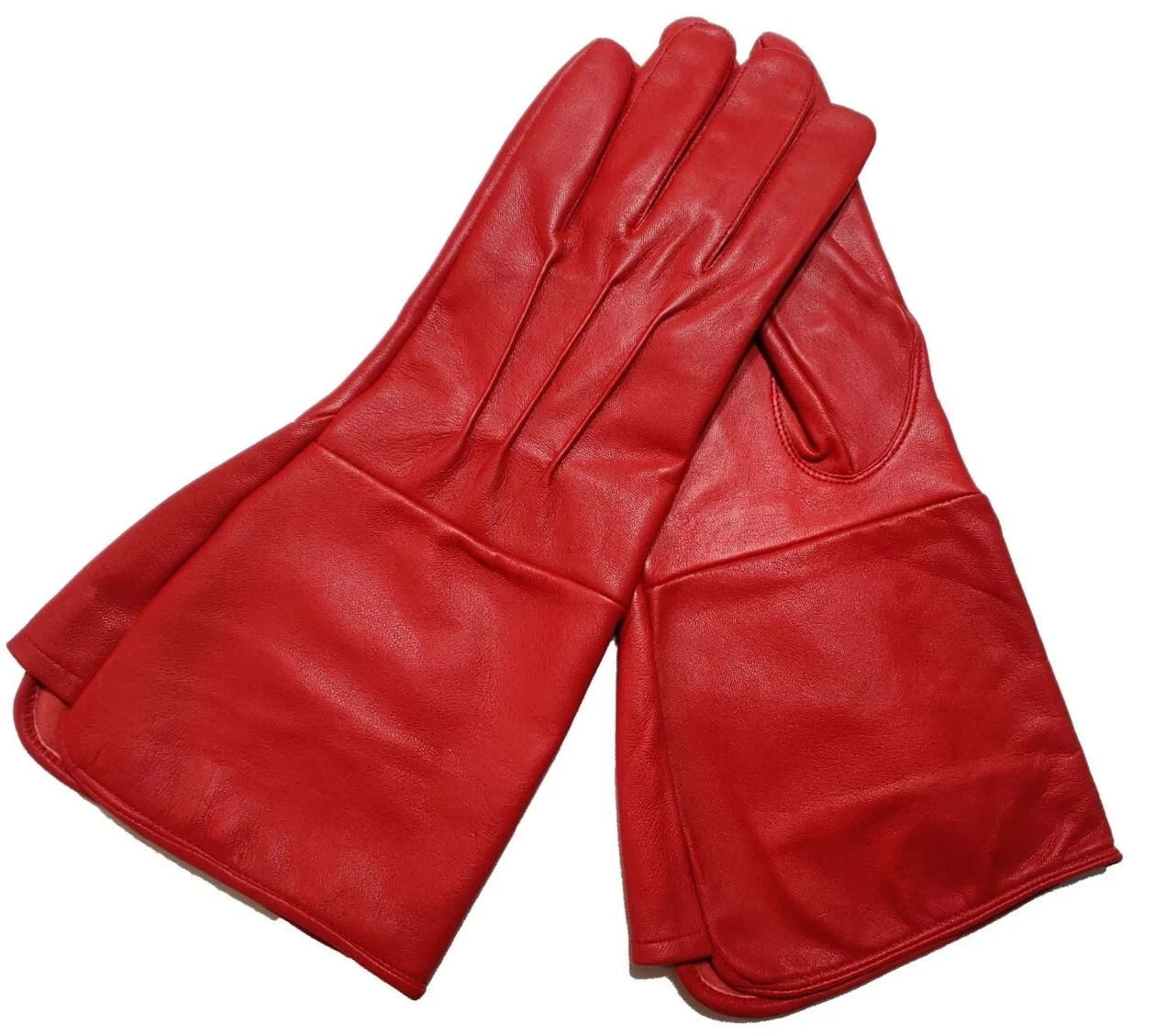 Men's Medieval Renaissance Long Arm Cuff Leather Gloves Color Red Size Large