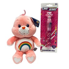 Talking 2003 Care Bears 20th Ann Pink Cheer Bear Rainbow Plush W/ Rainbow Pen