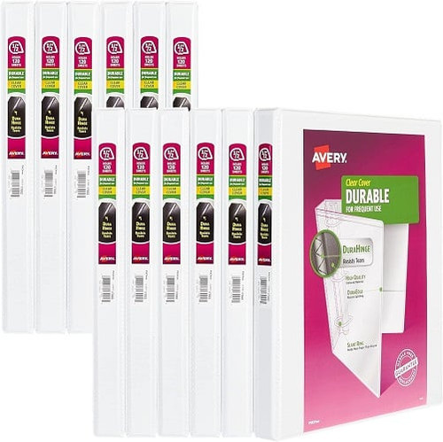 Avery Durable View 3 Ring Binder, 1/2 Inch Slant Rings, 12 White Binders (17002)