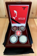 WWII Germany Silver Coin & Stamp 5pc Set with 2 Mark and 5 Mark in Case
