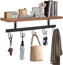 Wall Mounted Coat Rack with Wooden Shelf, Heavy Duty Wall Hanging Storage with 5