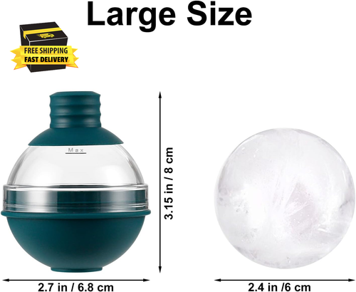 Large Ice Ball Maker Mold for Whiskey - Set of 4 with 2-In-1 Funnel Lid - Easy R - Picture 2 of 6