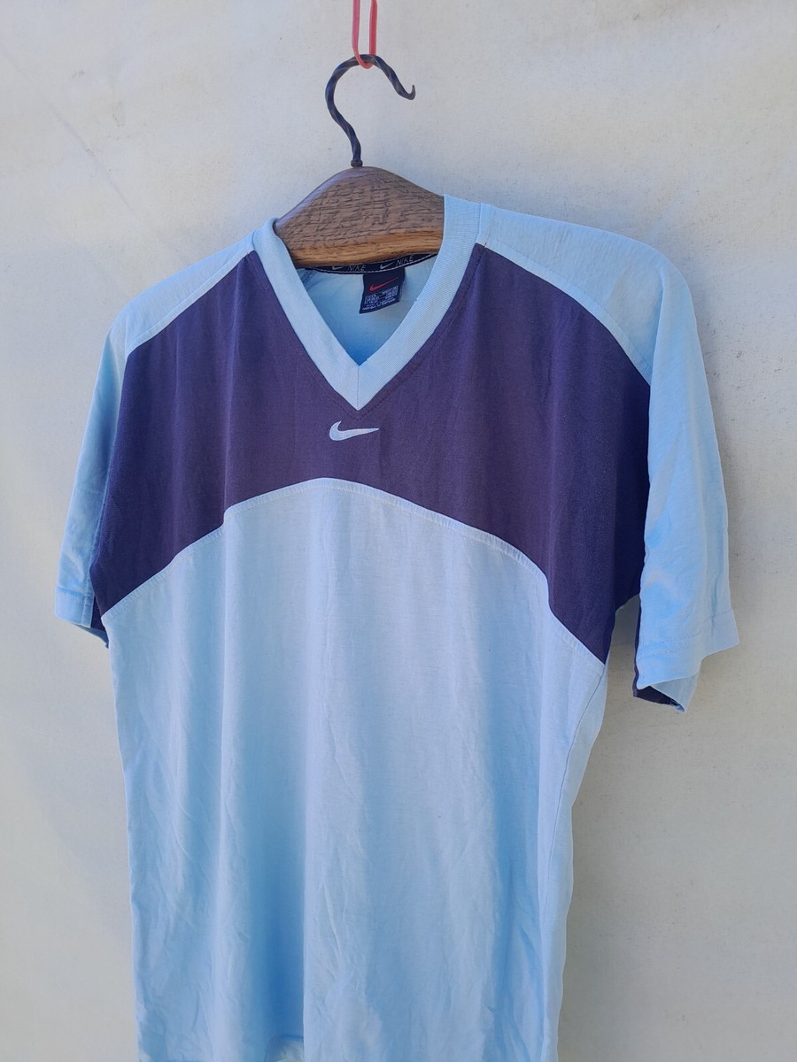 NIKE 90s ネイビー ストライプ シャツ Vintage Nike Shirt Mens Medium blue V neck centre Swoosh