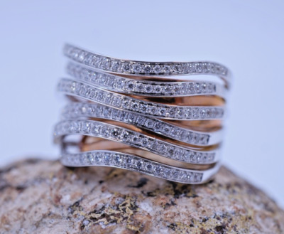 CHIMENTO 18k White and Rose Gold Anima Pave Diamond Heavy Ring 14.67 Grams  Sz 7