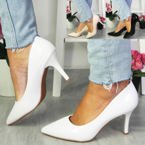 Womens Court Shoes Ladies Pointed Casual Work Office Party Bridal High Heel Size - Afbeelding 1 van 25