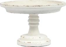 Rustic White Wood Pedestal Tray Stand for Table Decoration,Round Distressed Fini