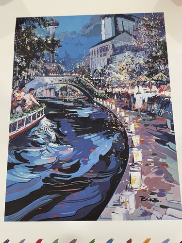 San Antonio Riverwalk Christmas 1982 Poster 24”x 16” Thom Ricks - Picture 2 of 5