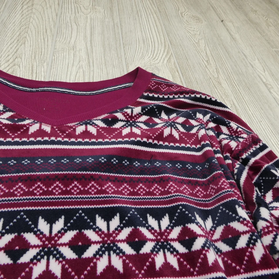 Nautica  Fleece Pajama Sleepwear Set Womens Large 2-Piece Red Winter Fair Isle - Image 2 of 4