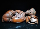 BY212 -  14.8 X 5.5 CM Boxwood Carving Figurine - 2 Mice on Bag