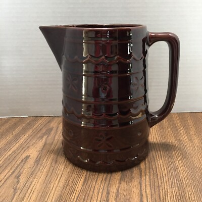 Vintage Brown Marcrest Daisy & Dot Stoneware Pitcher 8 1/4'' Tall- Bottom marking