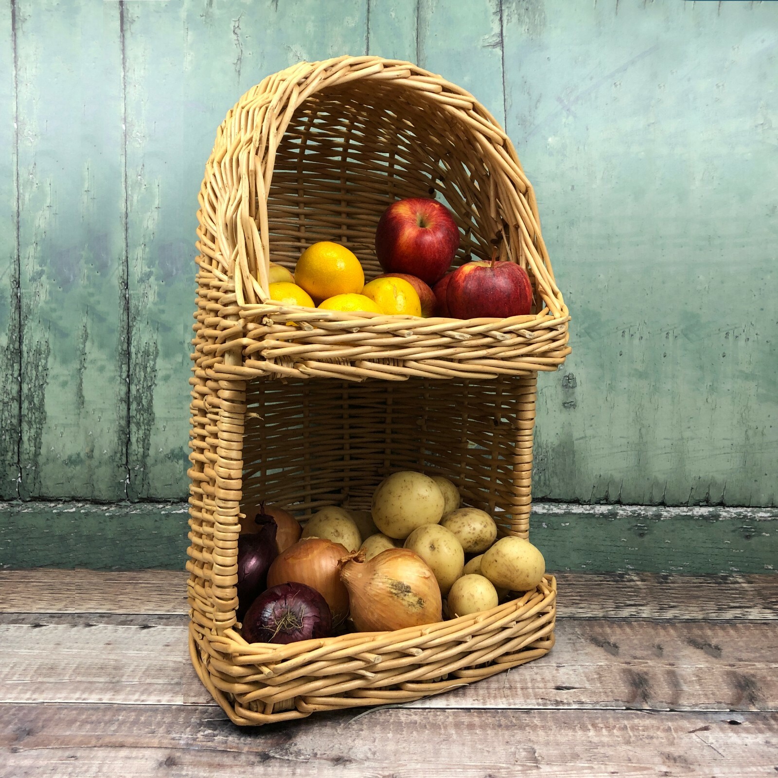 Vegetable Storage Basket Fruit Rack Tidy Wicker Willow Kitchen Tidy 2 Tier
