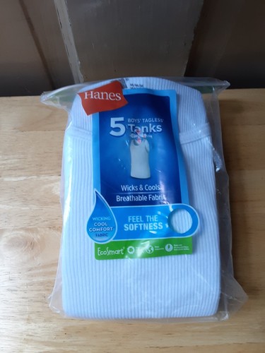 Hanes Boys (5) Tagless Tanks Size Medium (10-12) NEW WITH TAGS