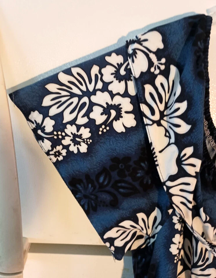 VESTIDO HAWAIANO VINTAGE MUJER ROYAL CREATIONS AZUL BLANCO FLORAL 100% ALGODÓN L Foto 2 de 4